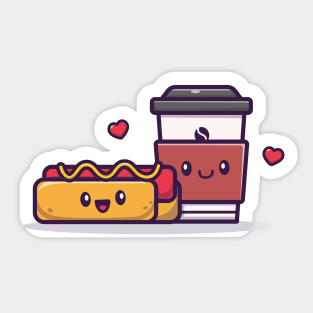 Cute Hotdog With Coffee Sticker